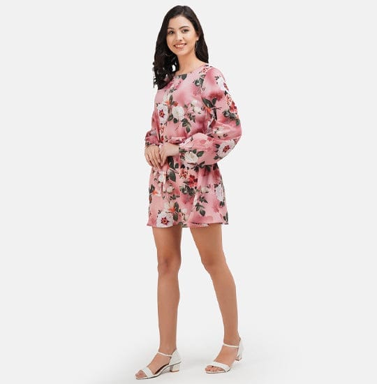 Floral Print Peach A-Line Dress view 2