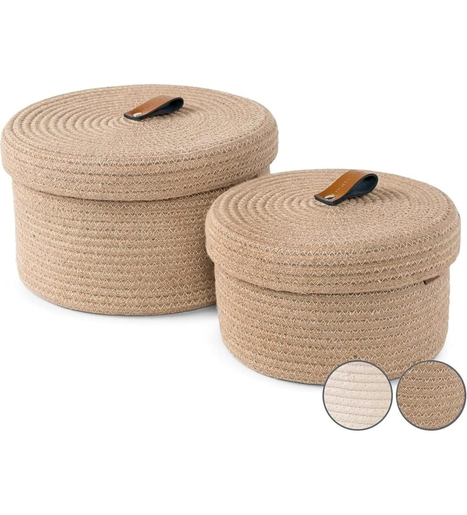 Generic Cotton 2 Pcs Set Roti Box Storage Basket With Lid (Beige)-PID66355