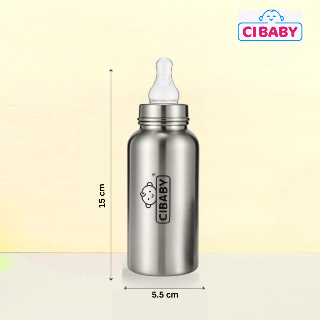 CI Baby Stainless Steel Baby Feeding Bottle SS304 Wide Neck Full Steel Matt Glossy Finish 240ml with Easy-Hold Infants 0-3 Years Milk, Water, Juice, Home, Gifting, Birthday, Special Occasions view 2