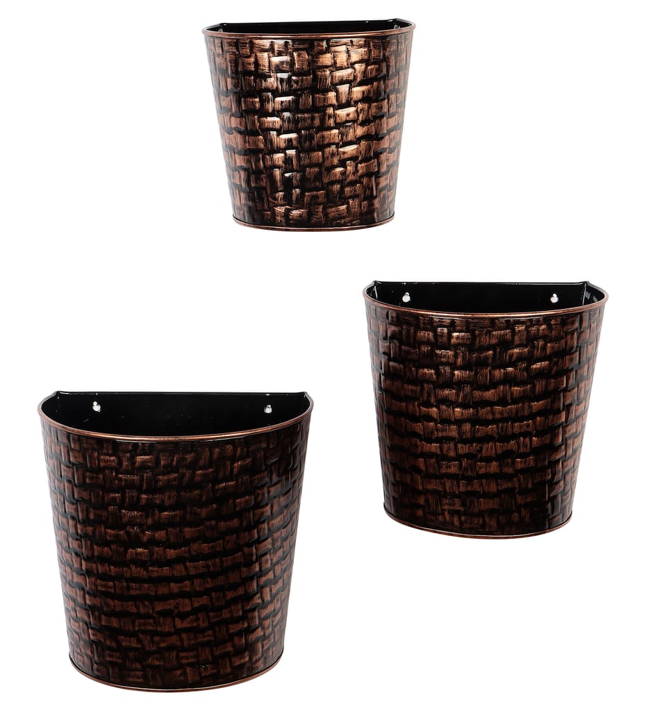 Copper & Black Hammred Wall Planter Set of 3 view 2