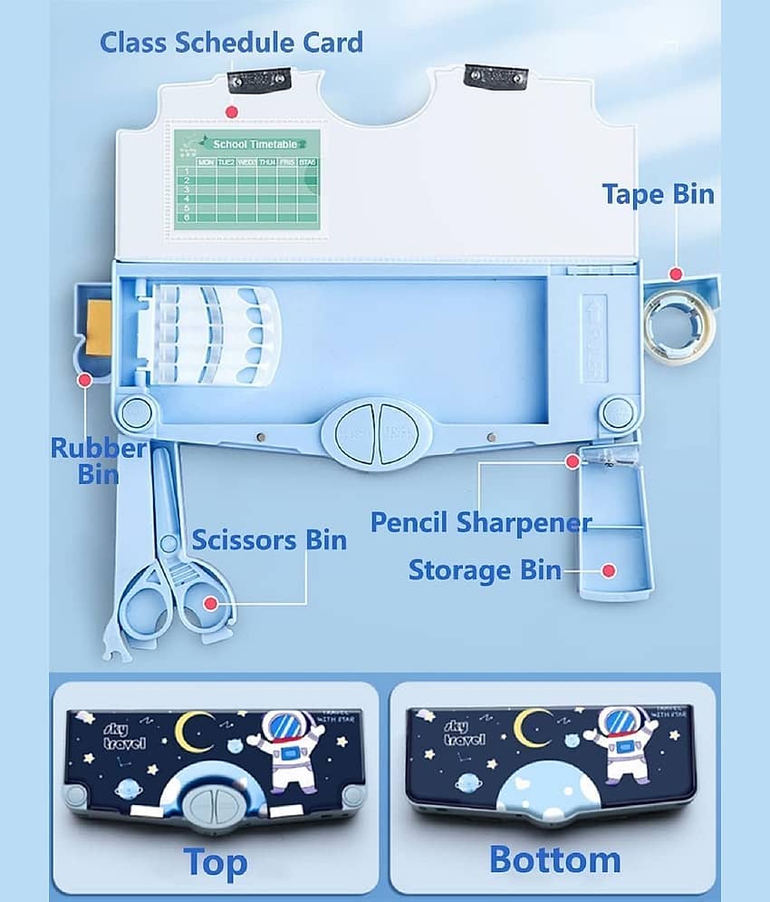 18 ENTERPRISE Space Theme Magnetic Pencil Box for Kids, Space Pencil Box for Boys & Girls, Stationery Box, Buttons Operated Pencil Box for Kids. view 2