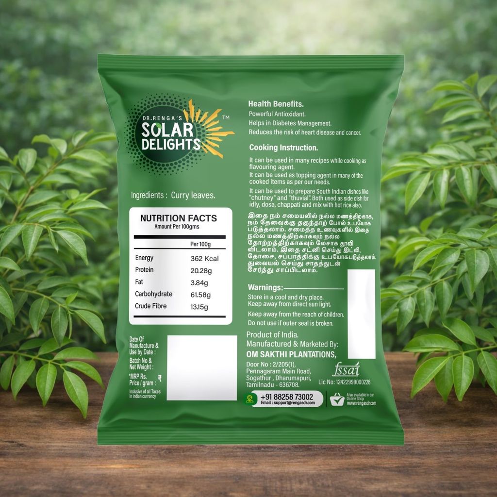 DR. RENGA'S SOLAR DELIGHTS Solar Dried Curry Leaves | Karuveppilai for Cooking | Dehydrated Curry Patta | Natural Kari patta Leaves | 100g view 2