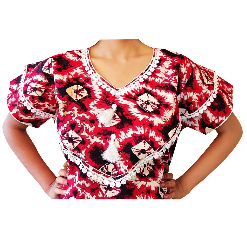 Women's Cotton Printed Long Maxi Nightgown Dress with Pom Pom Lace Trim view 2