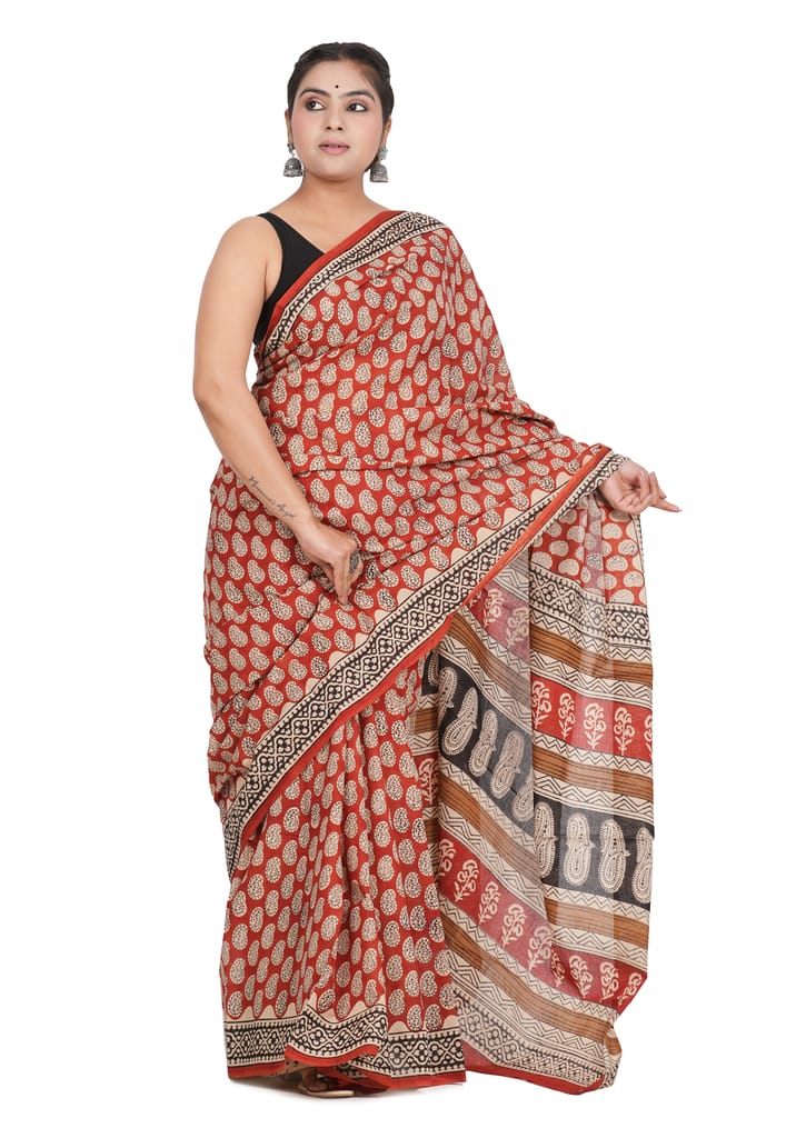Bagru Handblock Printed Cotton Saree With Blouse - (1TTXSARRJ17106-17) view 2