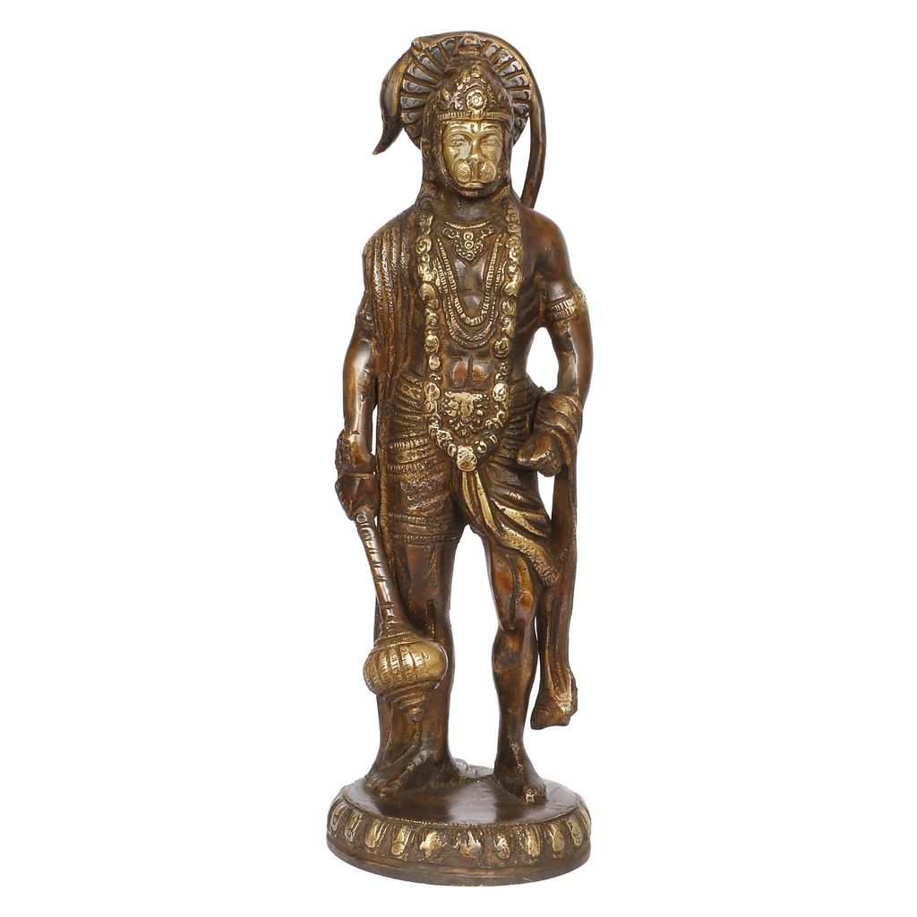 ARTVARKO Brass Hanuman Statue Idol Bajrangbali Bhagwan Sankat Mochan Standing Murti for Home Office Entrance D�cor Temple Mandir Puja 10 Inch view 2