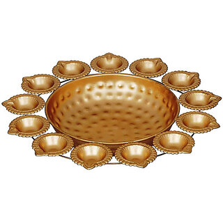 Pack of 1 Diya-Shaped Flower Decorative Urli Bowl Gold Tealight Holder, Handcrafted Home Dcor view 2