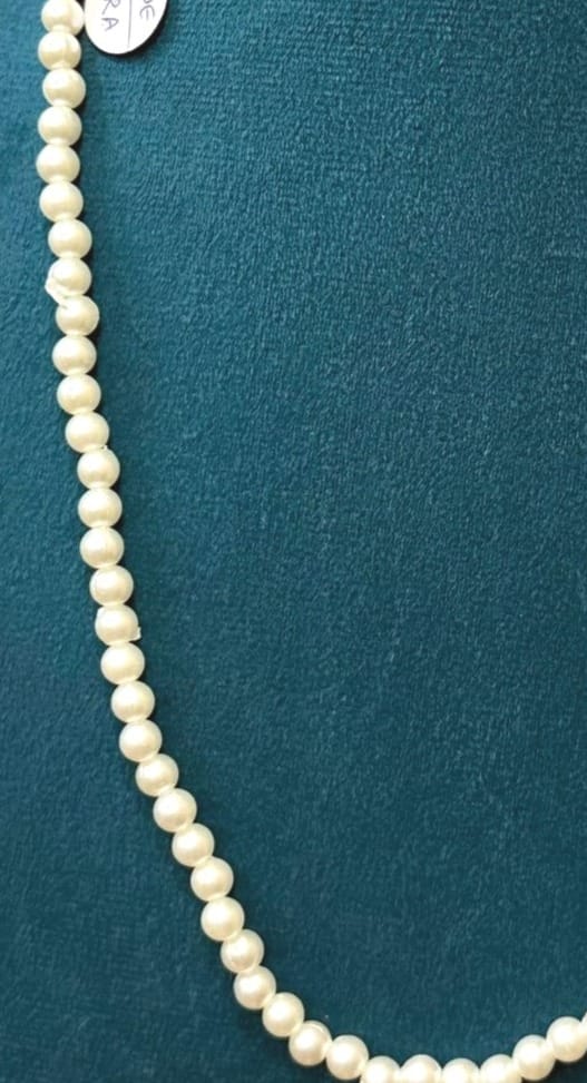 classic single strand off white pearl necklace for groom view 2