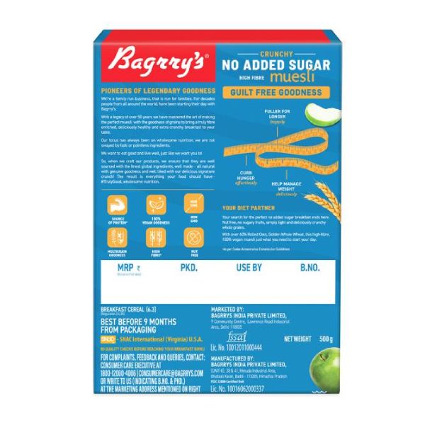 Bagrry's Crunchy No Added Sugar Muesli 500 Gms view 2