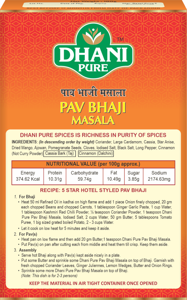 Dhani Pure Pav Bhaji Masala Box (MRP : RS. 10/- ONLY) view 2