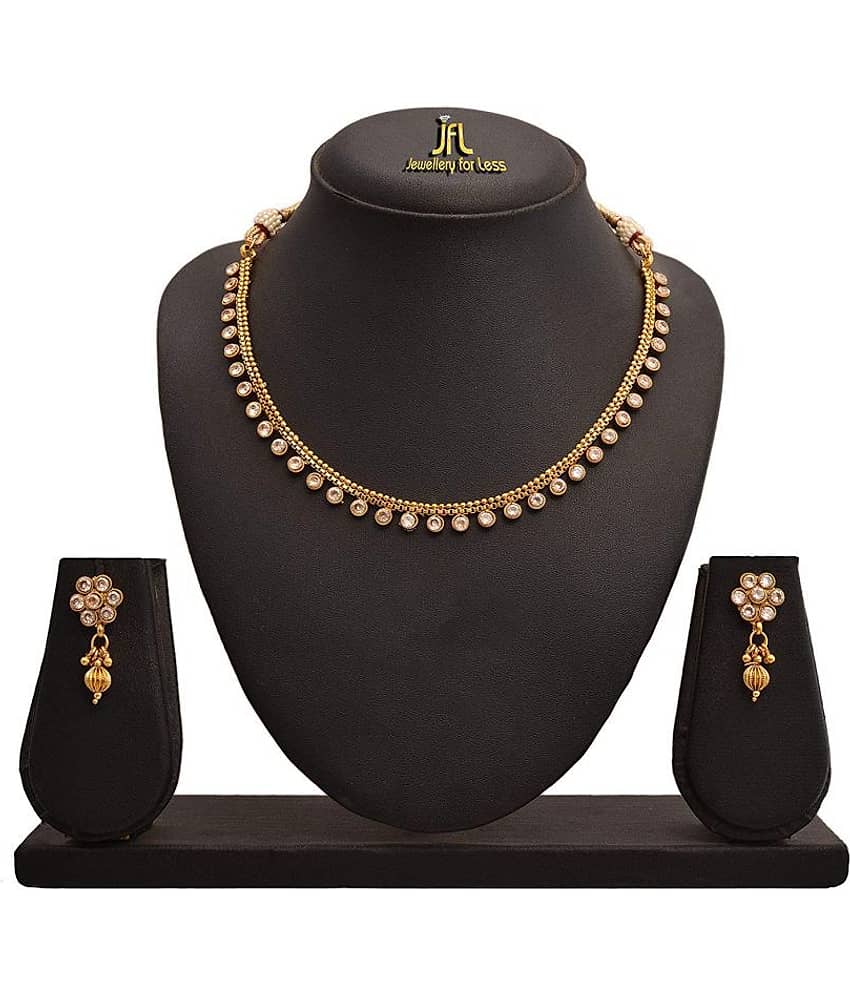 JFL - Jewellery For Less Copper Golden Designer 22kt Gold Plated Necklaces Set view 2