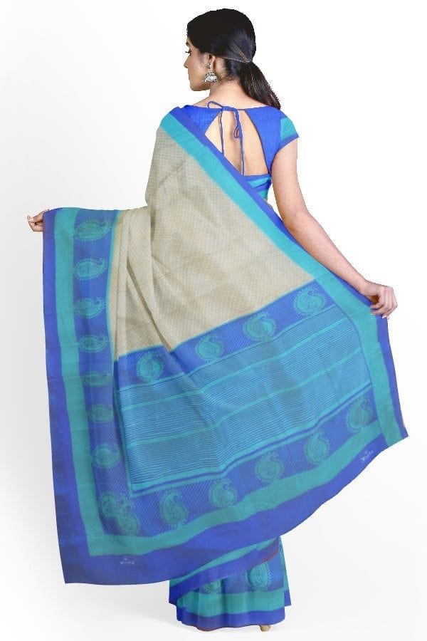 Cream Blended Silk Printed Manipur Saree view 2
