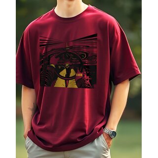 AUSK Mens Casual Graphic Print Cotton Blend Maroon & Black Summer wear Co-ords set of T-Shirt & Trakpant view 2