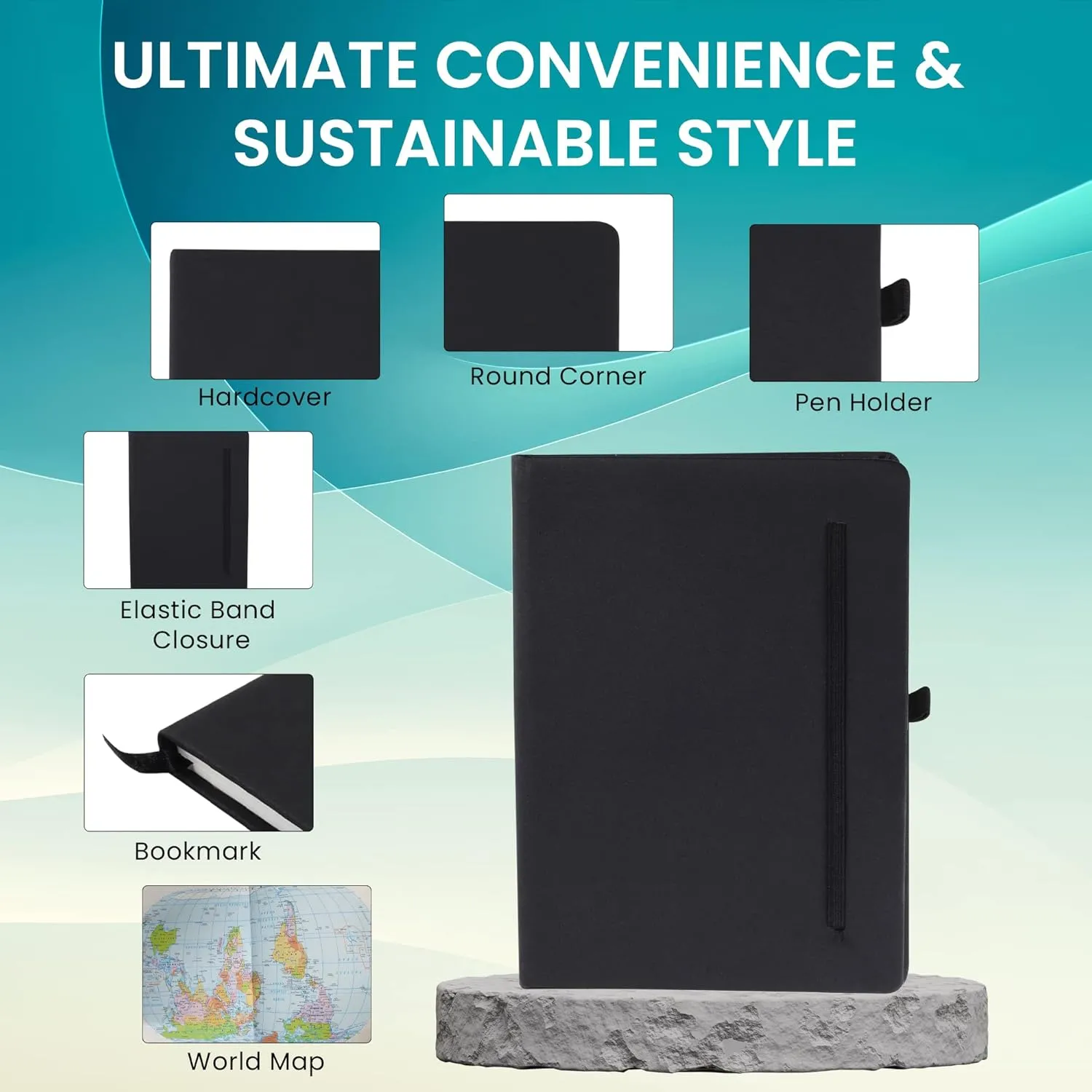 Hard Bound Diary with Pen Loop, Stylish Look College Ruled Notebook,Color- Black(160 Pages) view 2