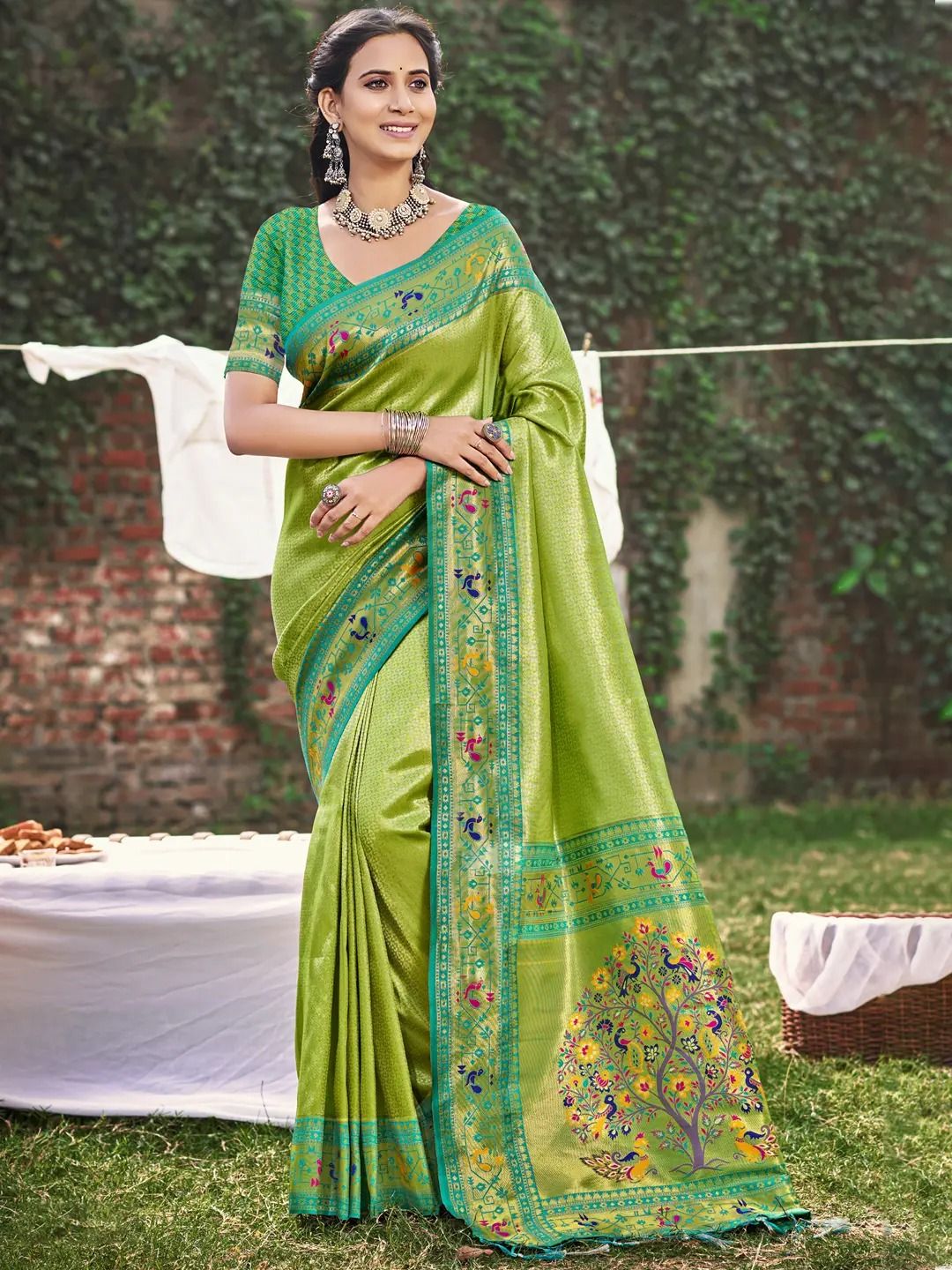 Light Green Paithani Silk Saree view 2