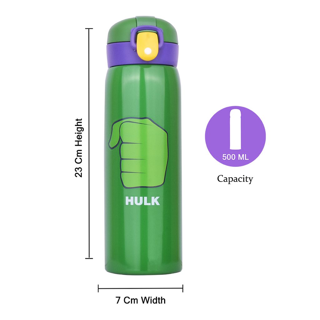 Hulk Water Bottle (Green) | Avengers Water Bottle for Kids | Hulk Drink Bottle | Hulk Hot Water Bottle | Incredible Hulk Water Bottle | Kids Water Bottle | Stainless Steel Water Bottle | Insulated Water Bottle | Sipper Water Bottle view 2