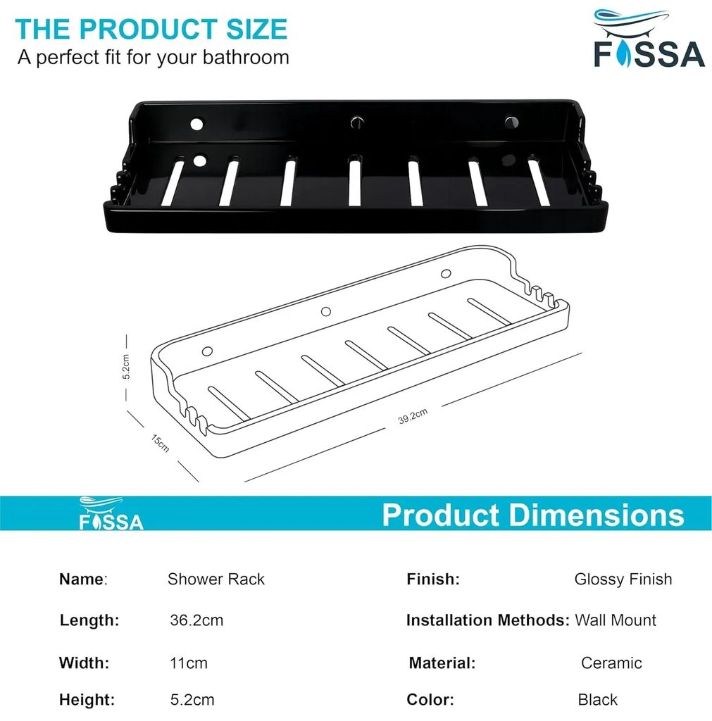 Classic Ceramic Wall Mounted Shelf Rack – Black (Glossy Finish) (RB-129) view 2