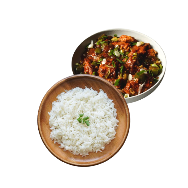 Chilli Chicken Gravy With Rice Meal