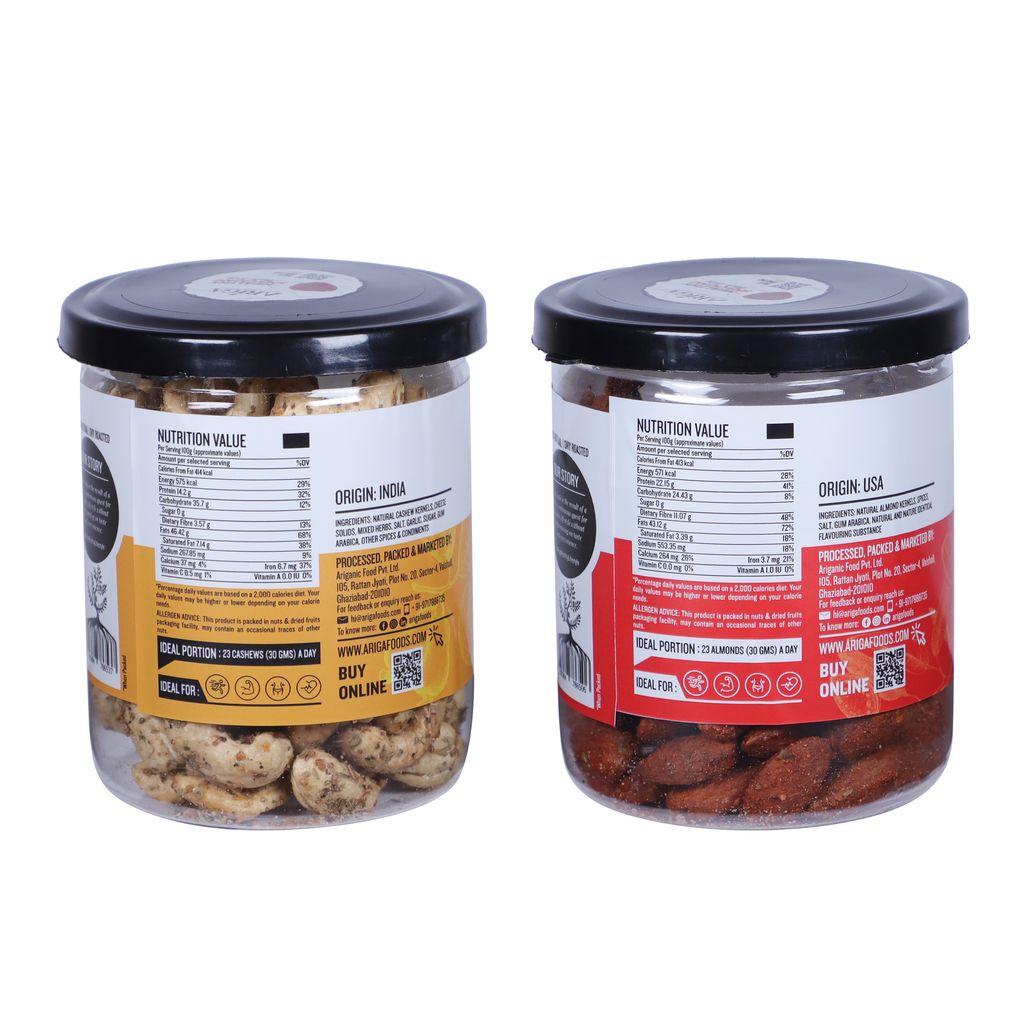Ariga Foods Tandoori California Almonds and Cheese & Herbs Cashews | Dry Fruits Combo (2 x 200 g) view 2