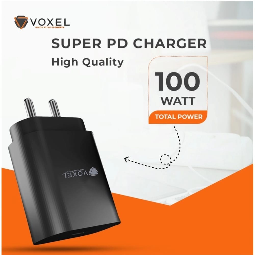 Generic VOXEL 100 Watt ' C ' Port PD Fast Charger AB Plastic (Black) view 2