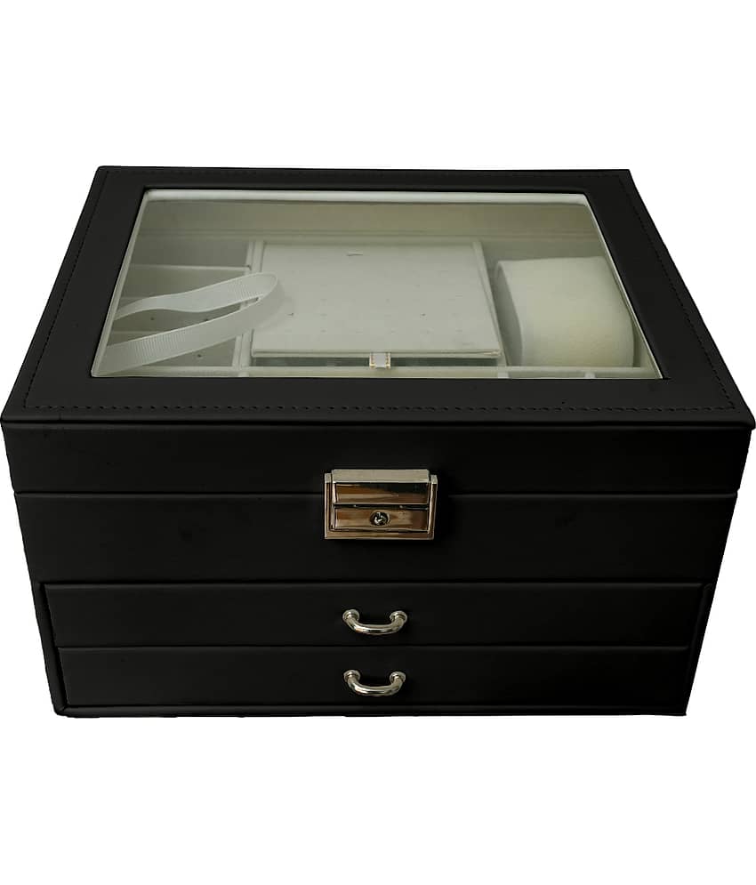 Jewellery Organiser PU Leather Zipper Portable Storage Box with Divider Container