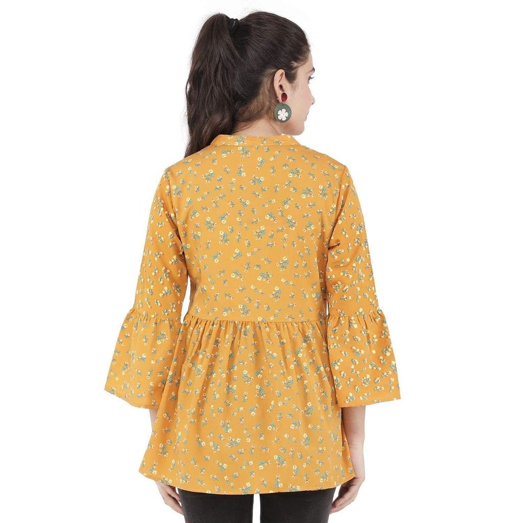 KULFI Women's Yellow Floral Print Polyester Tunic view 2