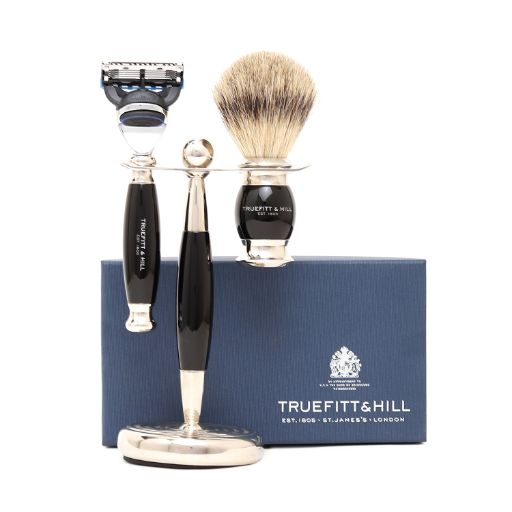Truefitt & Hill Edwardian Set Faux Ebony Badger Brush,Fusion Razor,Stand 1 Piece