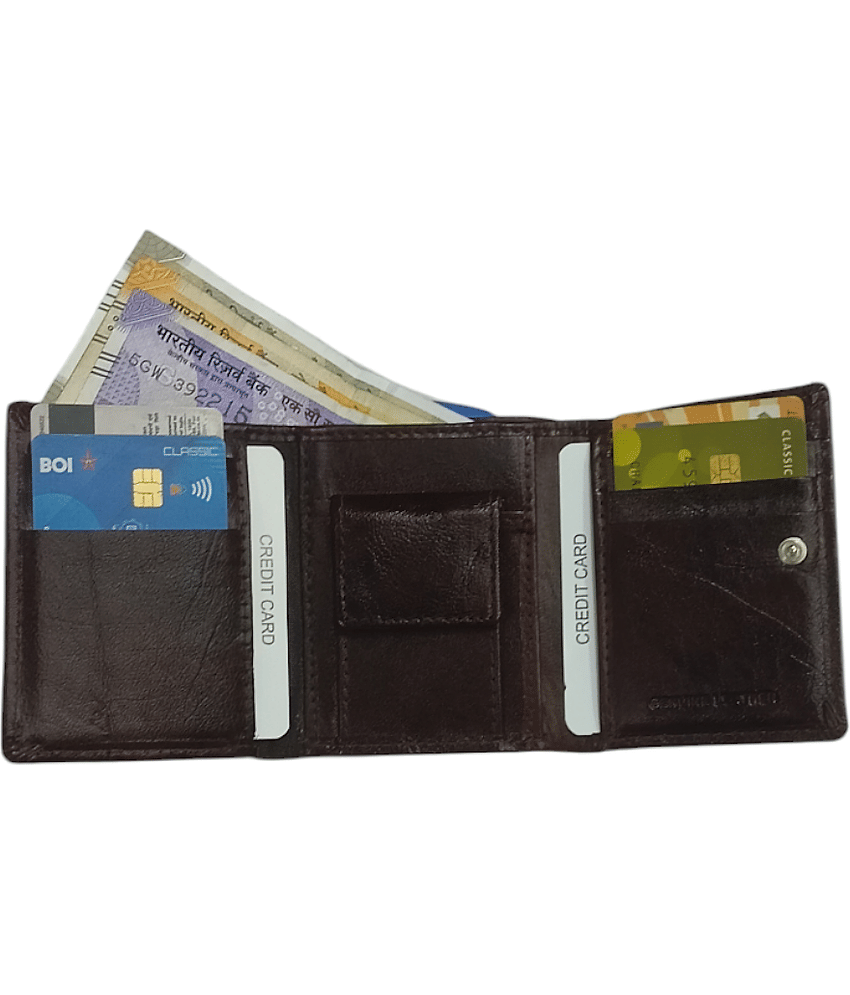 COCO ROYAL 100% Leather Solid Men's Three Fold Wallet With 9 Slots For Card ( Brown , Pack of 1 ) view 2