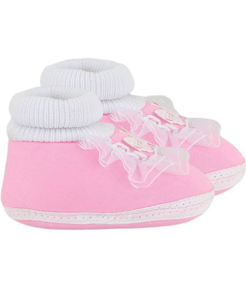 Neska Moda Baby Unisex Frill Butterfly Baby Pink Booties/Shoes For 0 To 12 Months Infants-SK179 view 2