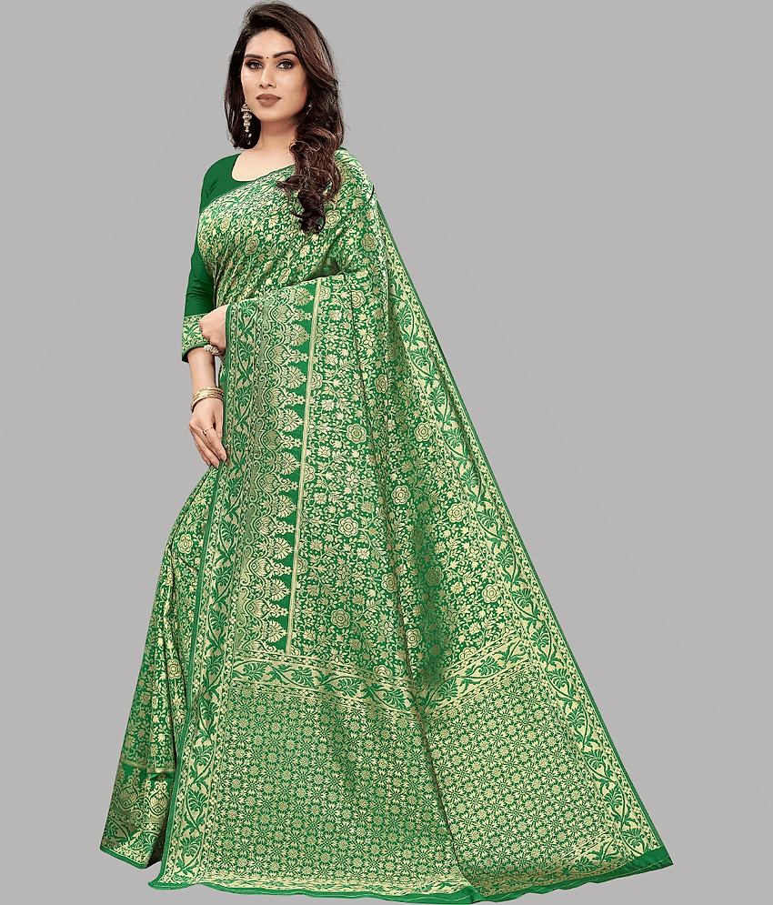 GARIYA Banarasi Silk Embellished Saree With Unstitched Blouse Piece ( Black ) view 2