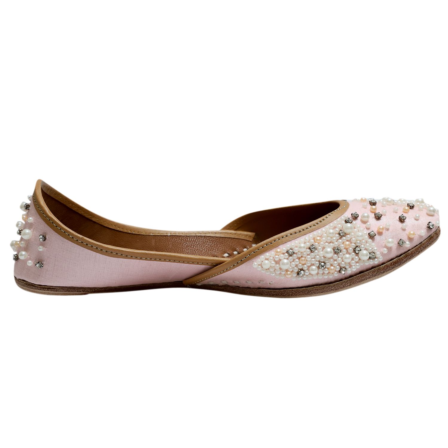 RSK ETHNIC WEAR, Baby pink Color Embroidered Handmade Jutti for Women with Soft Leather and Double Cushion view 2