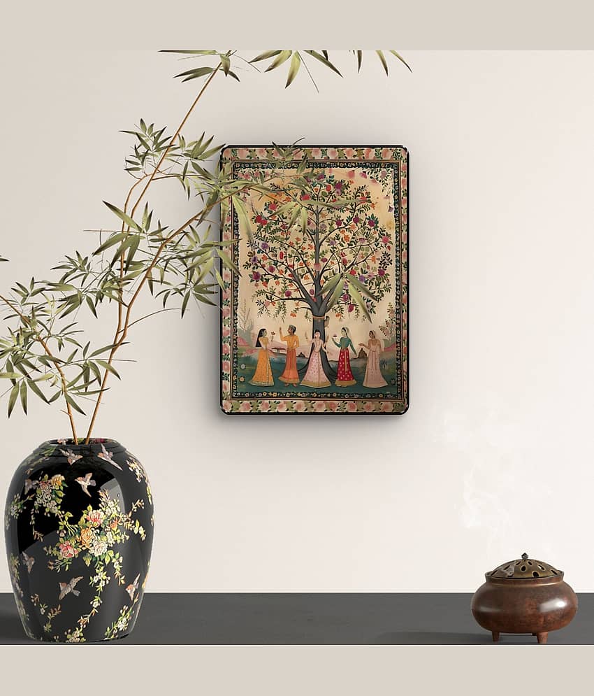 Tree of Life Indian Folk Wall Art | Dancing Figures UV Print view 2