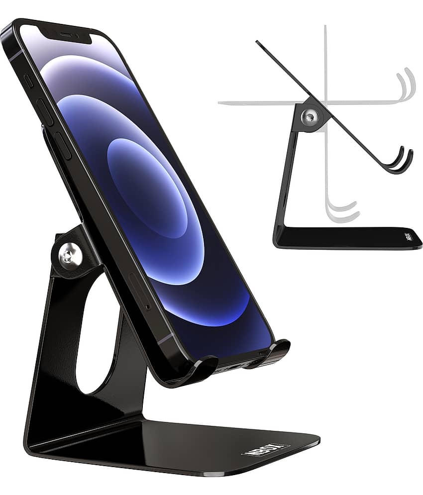 Elv Metal Adjustable Mobile Phone Foldable Holder Stand Dock Mount with Big Back Support to Hold (Upto 10inch) of iPhone, iPad, Smartphones, Tablets, Kindle (Black) view 2