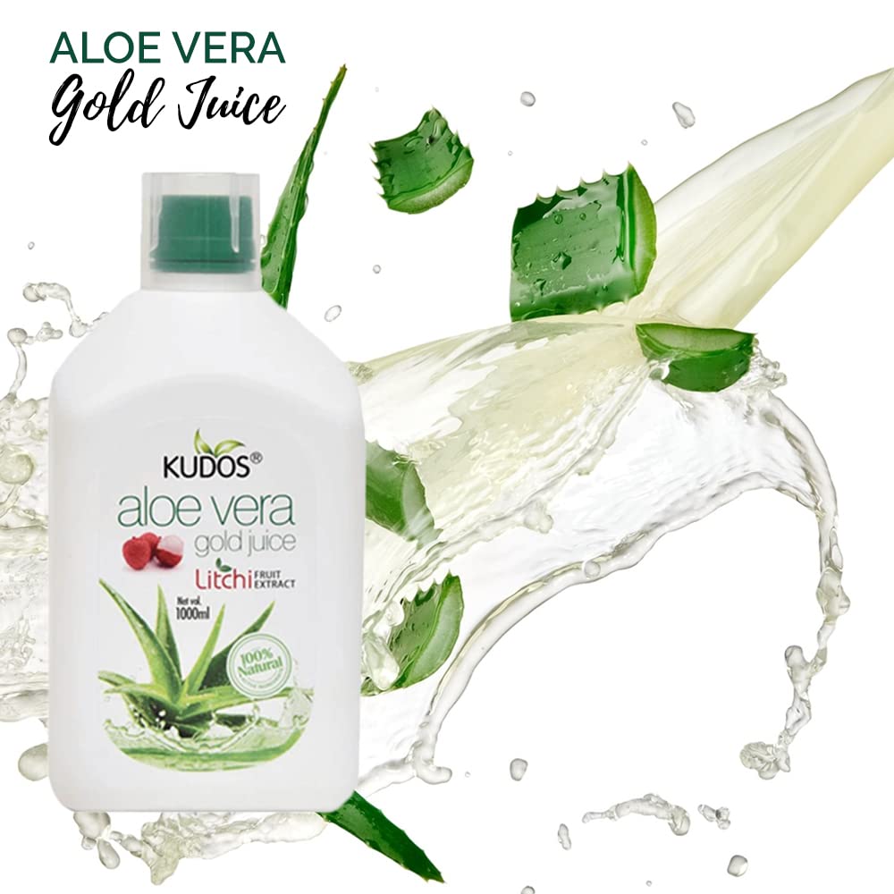 Kudos ayurveda Aloe Vera Gold Juice (Litchi Flavour)- Repairs Skin and Hair | Boosts Immunity | Helps in Weight Management | Organically Harvested Aloe Vera - 1L view 2