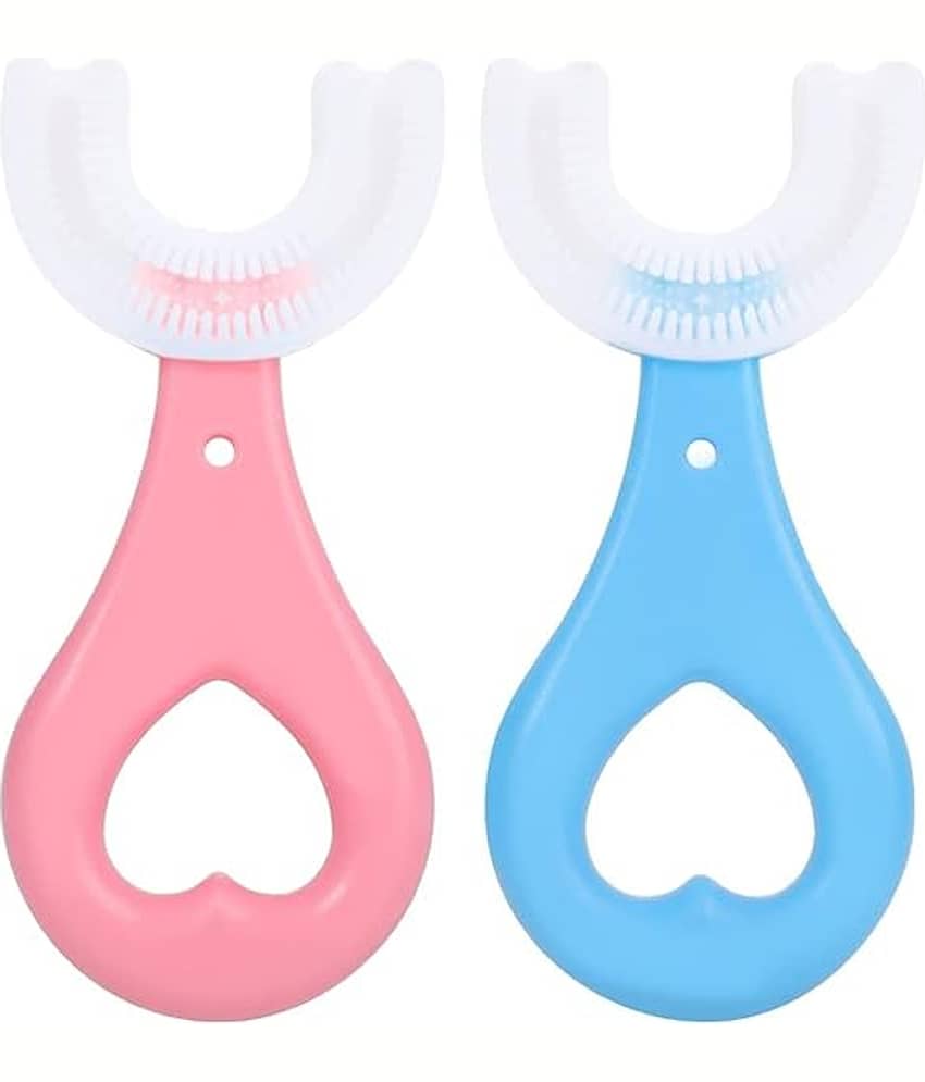 U Shaped Toothbrush for Kids Manual Whitening Toothbrush,Silicone Brush Head for Kids Children Infant Toothbrush For 2-6 Years Multicolor, Pack of 2