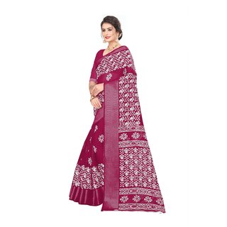 Pink Colour Ethnic Modif Printed Cotton Saree With Blouse Piece view 2