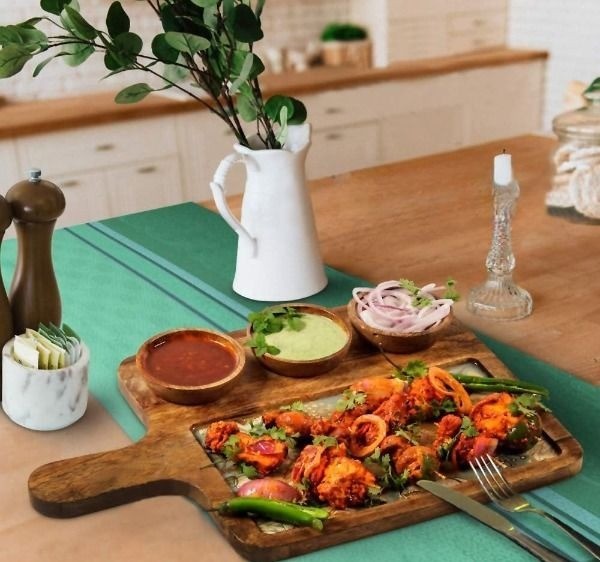 Wooden Serving Platter Mango Wood Platter Tray Printed Serving Platter with Handle Appetizer Plate Snacks Serving Platter with 3 Bowls, 16 X 10 inches view 2