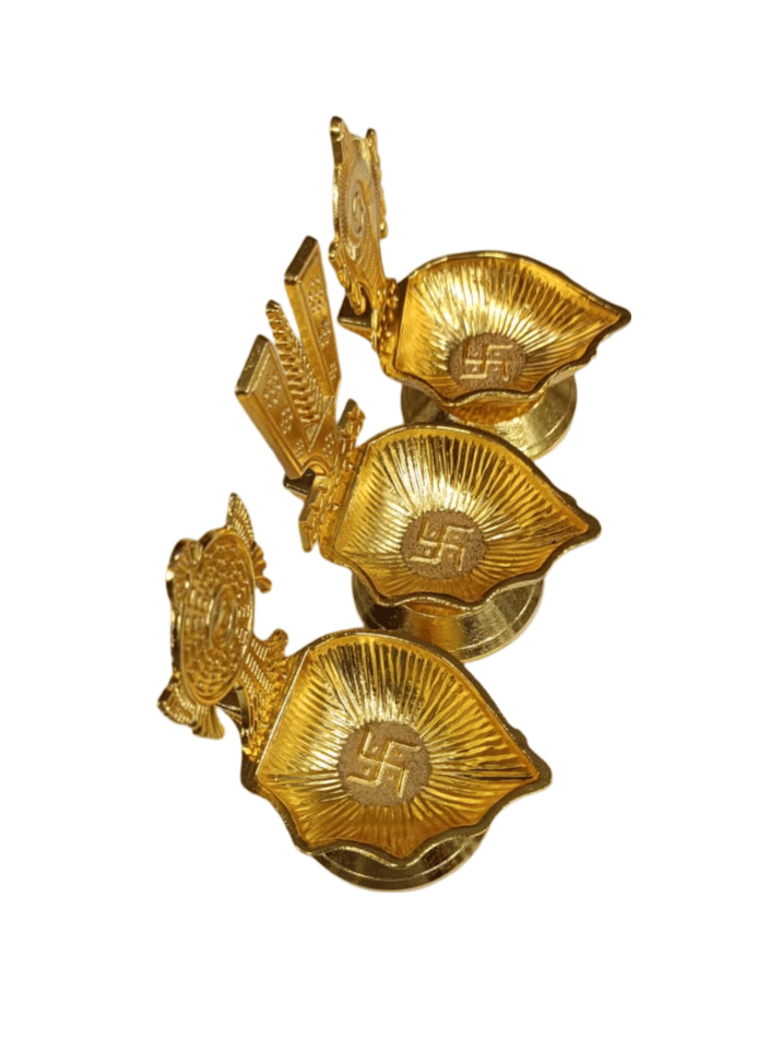 "Set of 3 Golden Brass Diyas for Diwali Puja" view 2