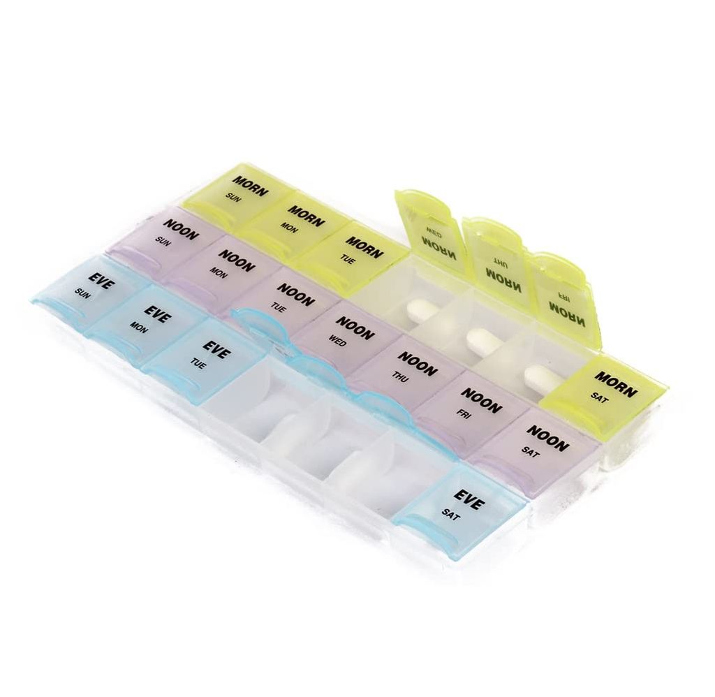 Ezyfit Weekly Pill Planner 7 Day Pill Case 21 Compartments, 3 Dose Planner Pill Medicine Organizer Reminder Storage, 3 Times A Day Color-Coded view 2