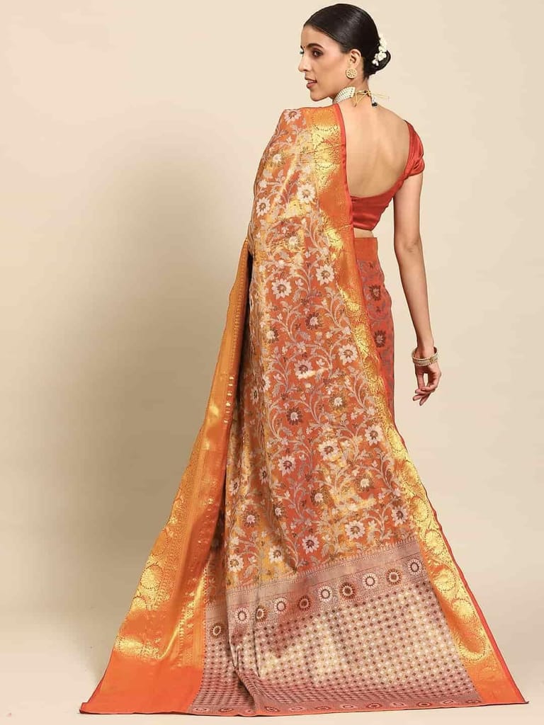 Women's Brocade Soft Silk Zari Woven Saree With Unstiched Blouse Piece view 2
