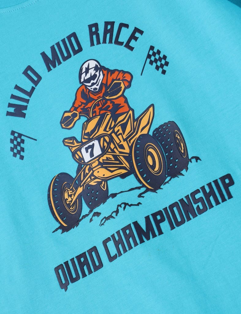 Boys T shirt Cotton Scuba Blue "Wild Mud Race" view 2