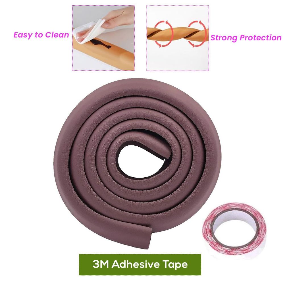 Safe-O-Kid (Set of 2), Soft Cushioned 6.4 Ft / 2 Mtr Long U-Shaped Edge Guards with Strong 3M Adhesive, Safety for Sharp Edges for Babies- Brown view 2