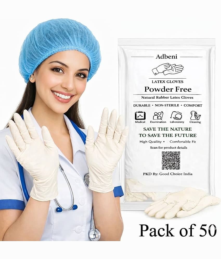 Premium Latex Hand Gloves (Pack of 50) - Medium Size | Powder-Free Disposable Examination Gloves for Medical, Food Handling, Lab & Cleaning | Non-Sterile Protective Hygiene Safety Gloves for Men & Women