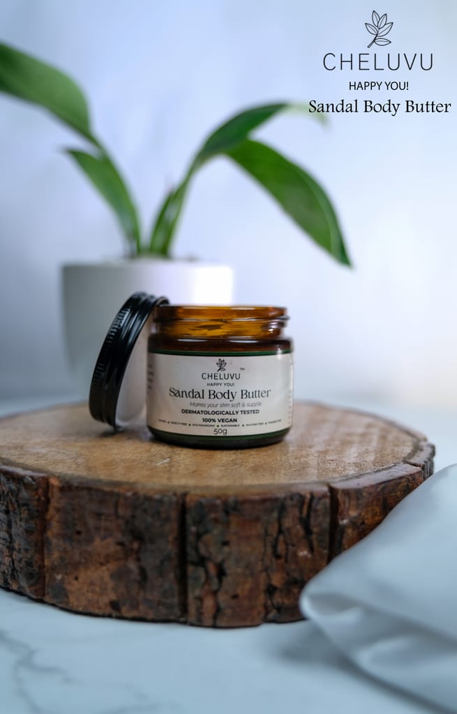 Cheluvu Happy You Sandal Body Butter - 100% Vegan, Dermatologically Tested, Makes Skin Soft & Supple - 50g view 2