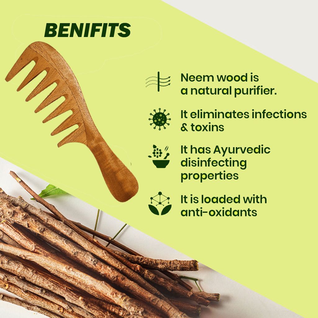 Wooden Curly Hair Wide Tooth Comb | Neem Wood Curly Hair Comb for Women & Men | Hair Growth | Anti Dandruff | Detangler Comb - Pack of 1… view 2