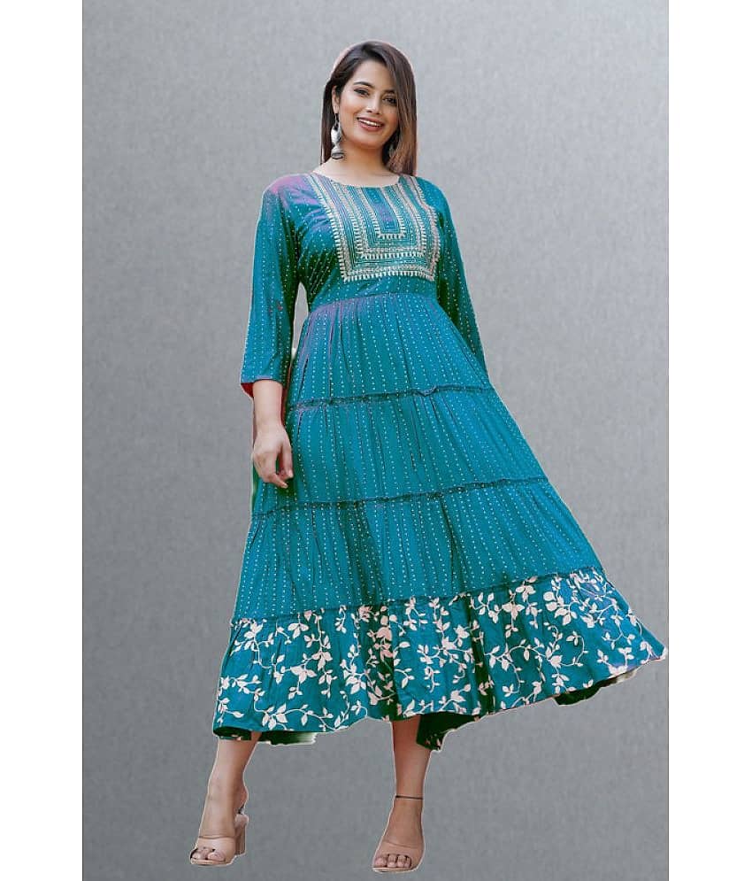 CTMTEX Rayon Printed Flared Women's Kurti - Orange ( Pack of 1 ) view 2