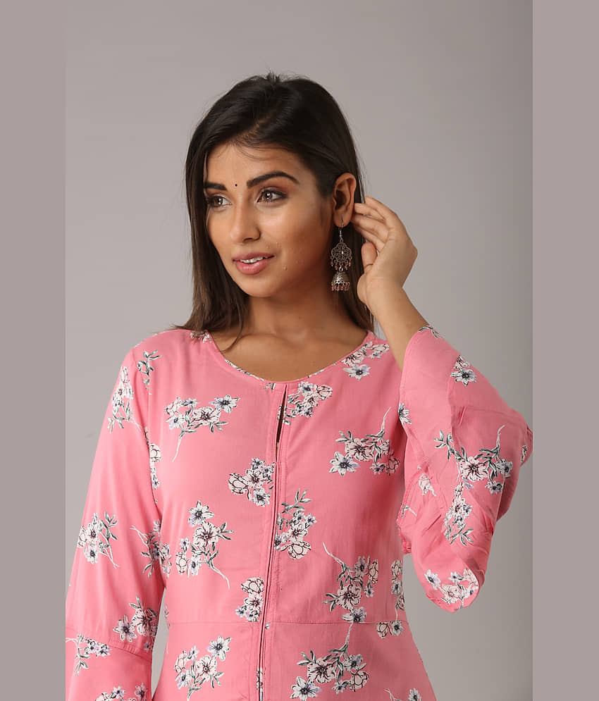 MAUKA Women Rayon Anarkali Stitched Ethnic Gown ( Pink ) view 2