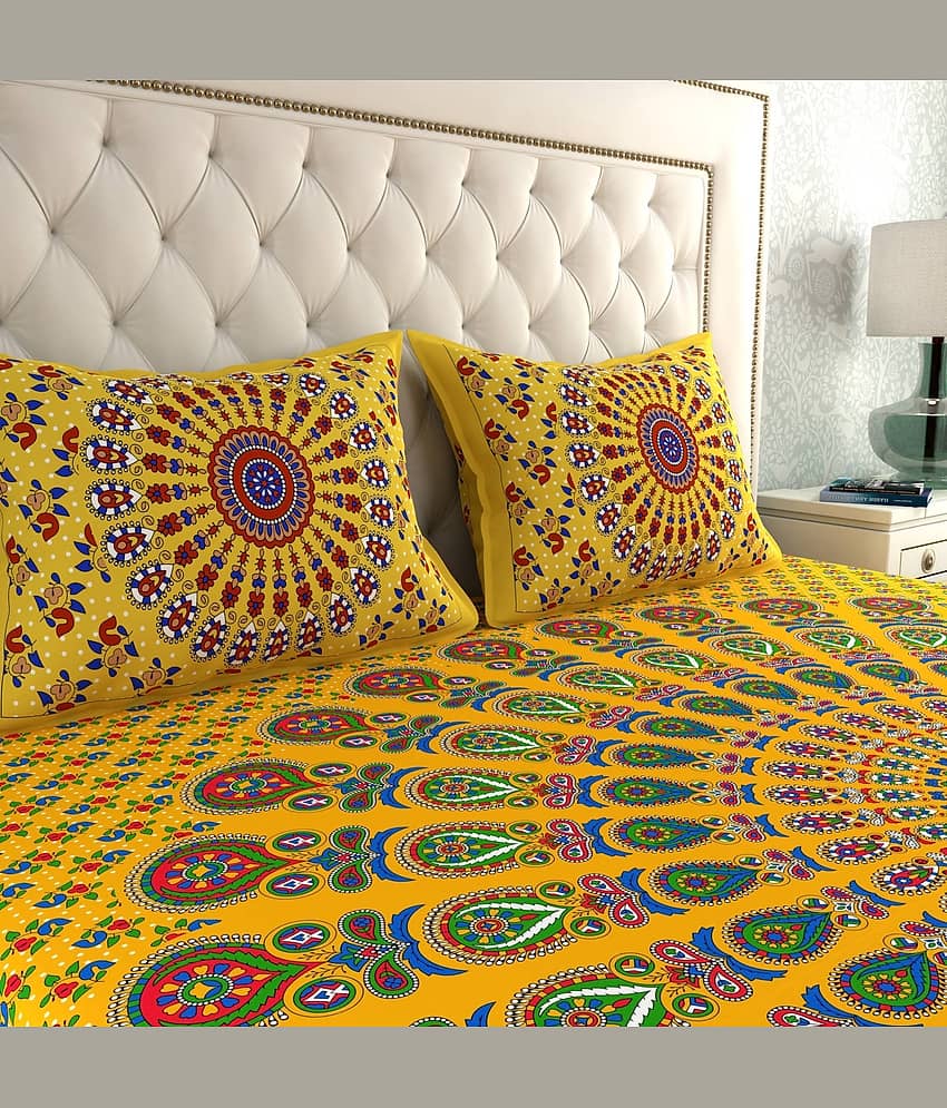 ABHACLOTHO Cotton 1 Double Bedsheet with 2 Pillow Covers ( Yellow ) view 2