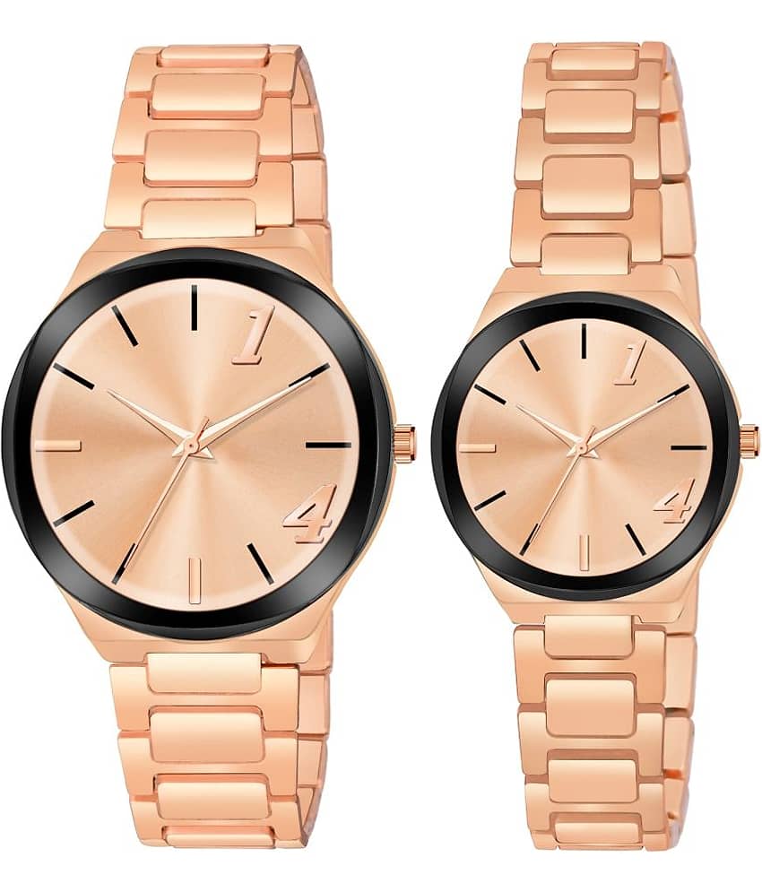 acnos Rose Gold Stainless Steel Analog Couple's Watch