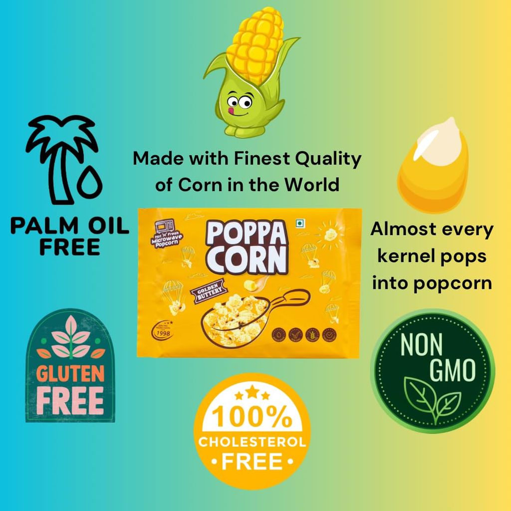 POPPACORN Microwave Popcorn 100gx5 Pouches Golden Buttery & 100gx5 Pouches Natural Salty, 1 Kg Pack of 10 view 2