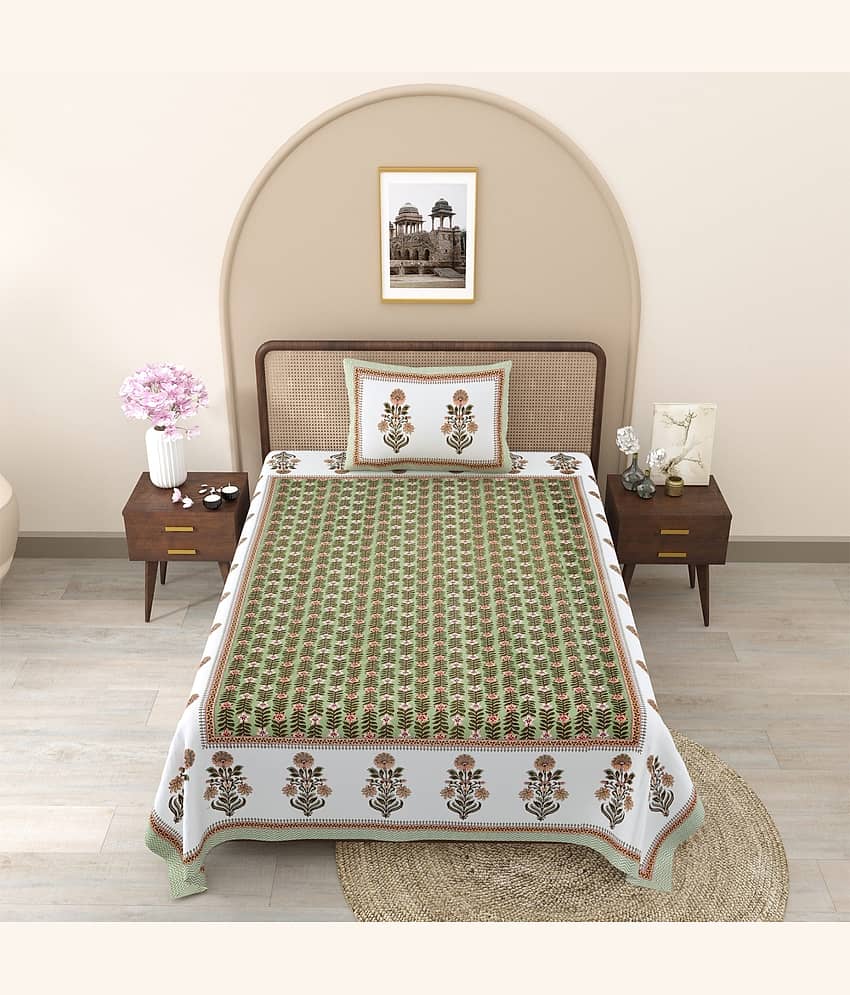 Shubastik Cotton 1 Single Bedsheet with 1 Pillow Cover ( Green )
